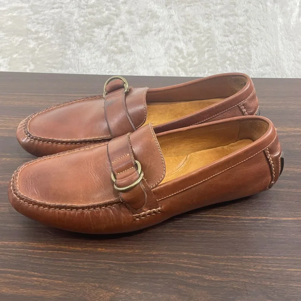 Polo Ralph Lauren Shoes Mens 10.5 D Brown Leather Driving Loafers Buckle - Picture 3 of 10